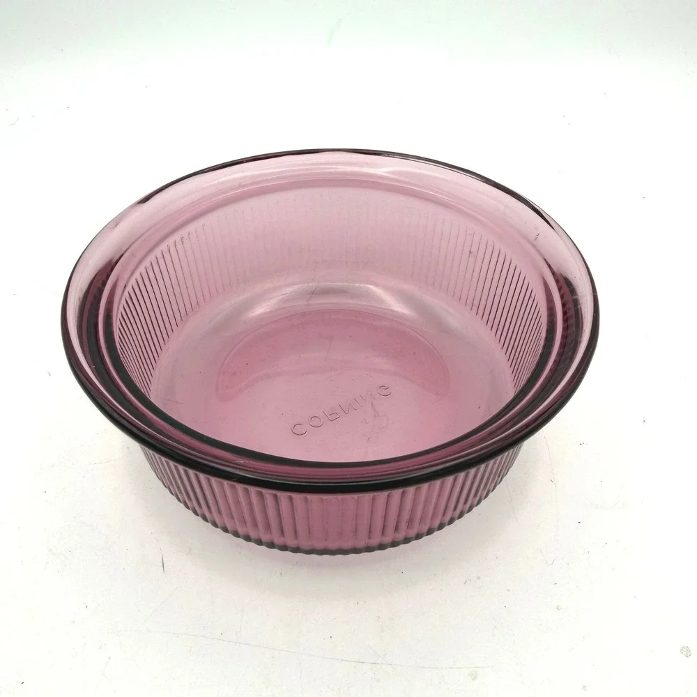 Corning Visions C-16-B Casserole Dish 1 Pint Cranberry Ribbed Glass No Lid